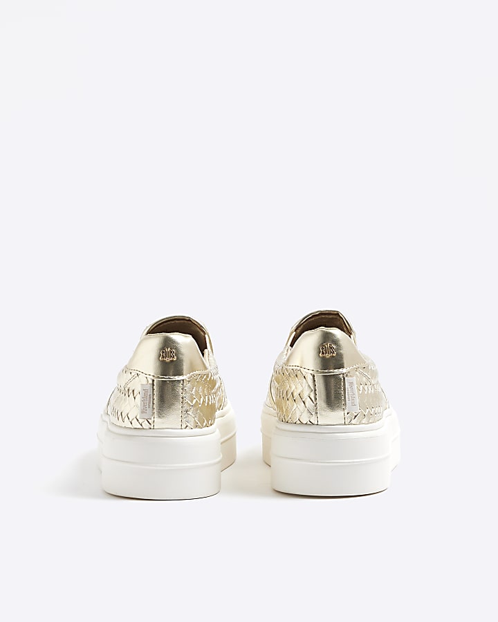 Gold Pull On Platform Trainers
