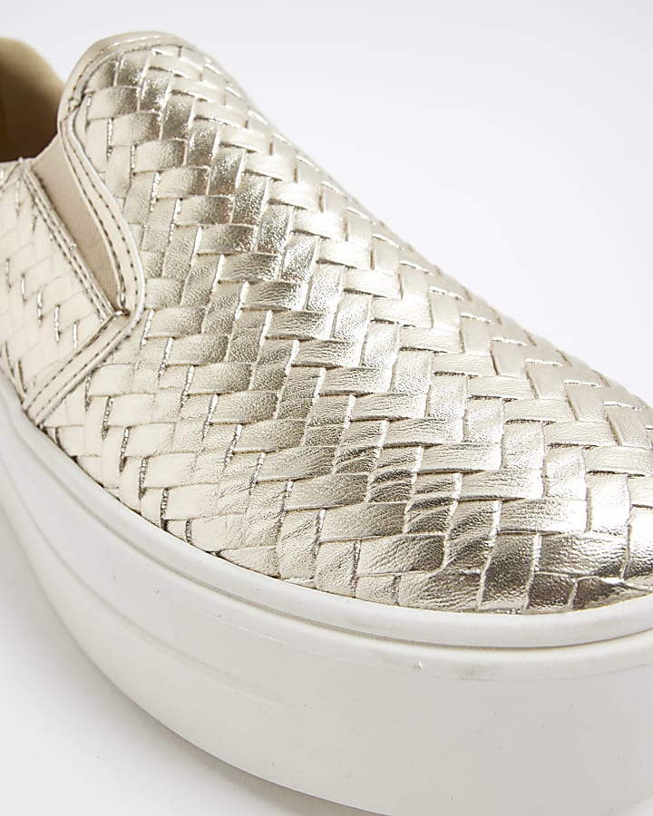 Gold Pull On Platform Trainers