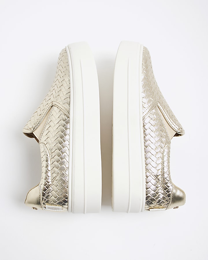 Gold Pull On Platform Trainers