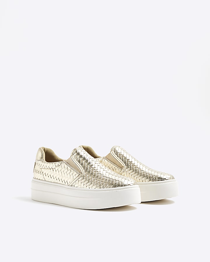Gold Pull On Platform Trainers