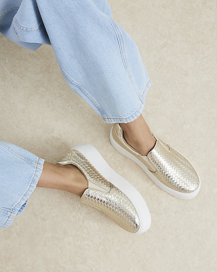 Gold Pull On Platform Trainers
