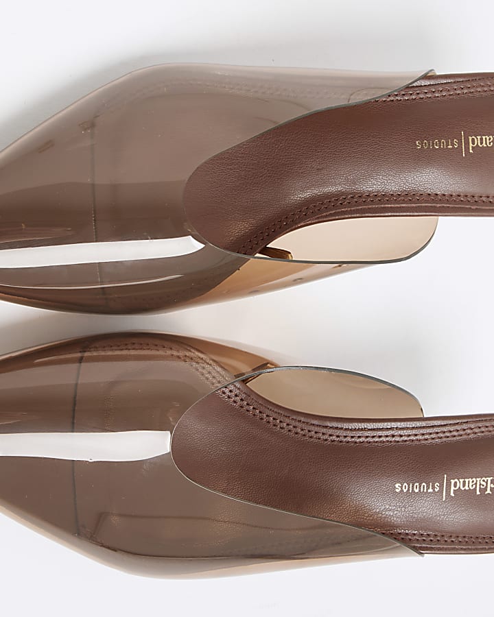 Brown Perspex Mule Court Heels