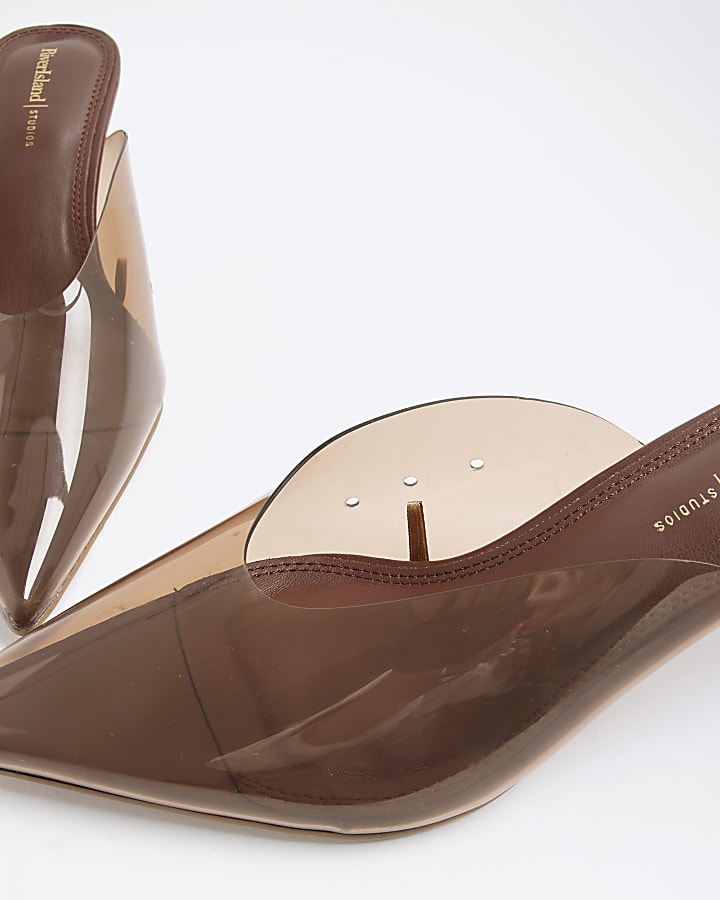 Brown Perspex Mule Court Heels