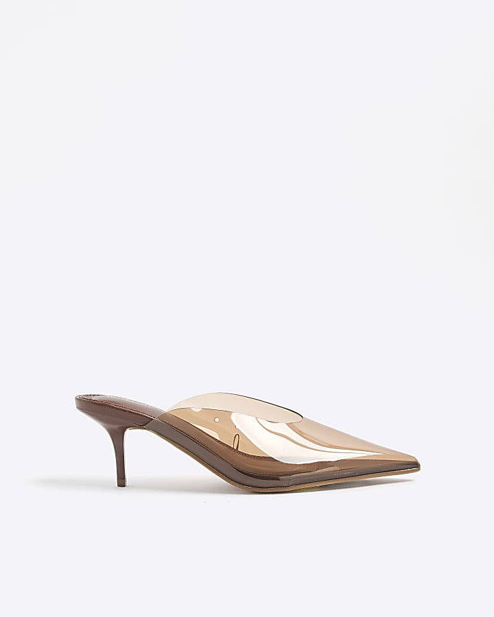 Brown Perspex Mule Court Heels