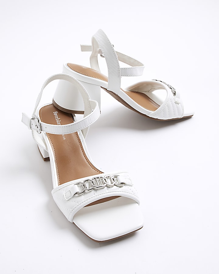 White Wide Fit Snaffle Block Heel Sandals