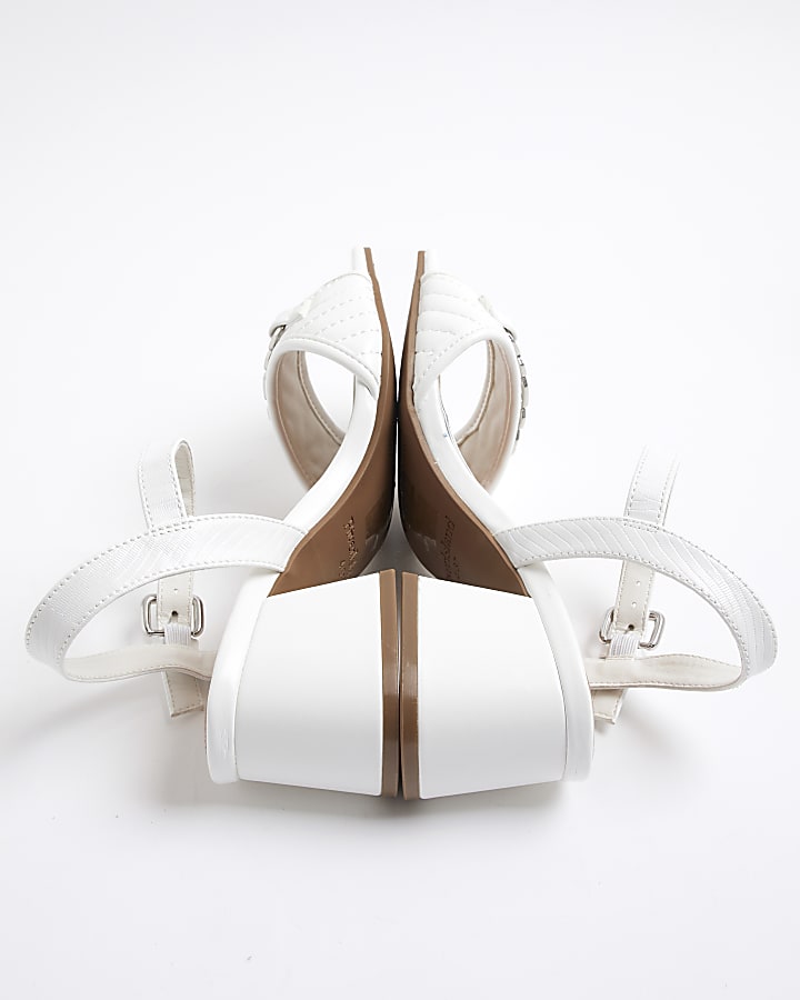 White Wide Fit Snaffle Block Heel Sandals
