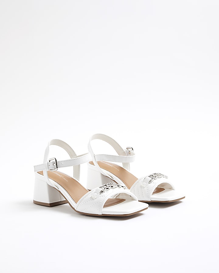 White Wide Fit Snaffle Block Heel Sandals