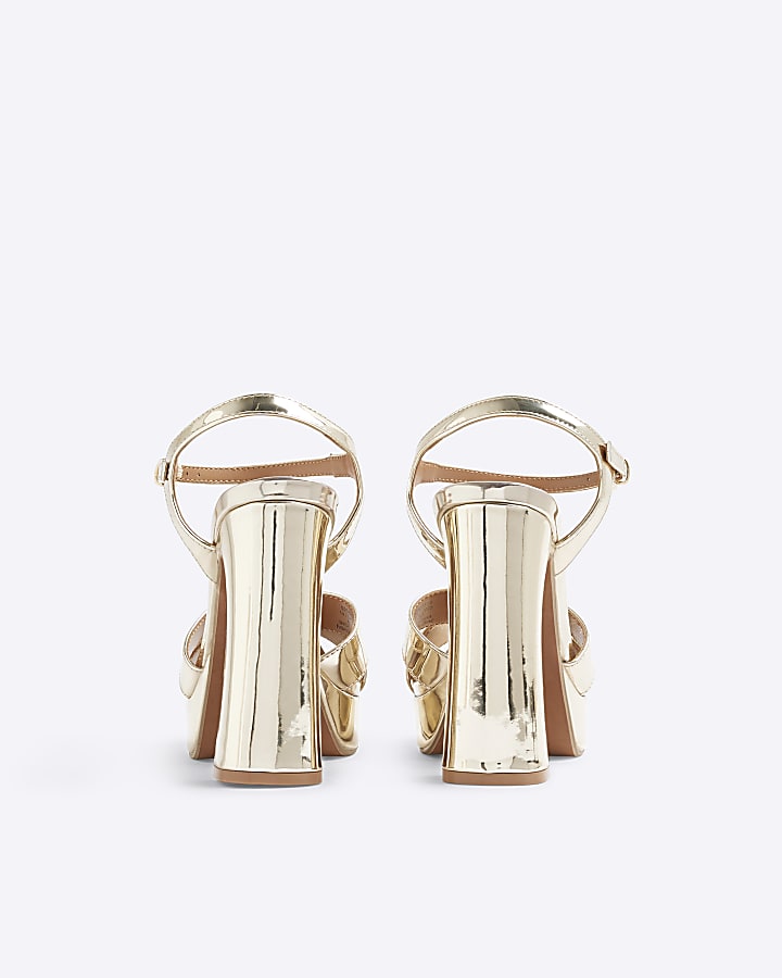 Gold Wide Fit Strap Platform Heeled Sandals