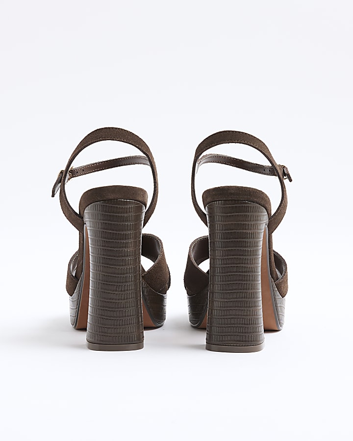 Brown Wide Fit Suede Strap Platform Sandals