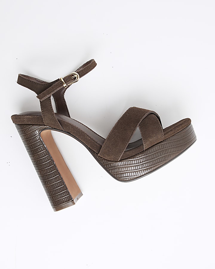 Brown Wide Fit Suede Strap Platform Sandals
