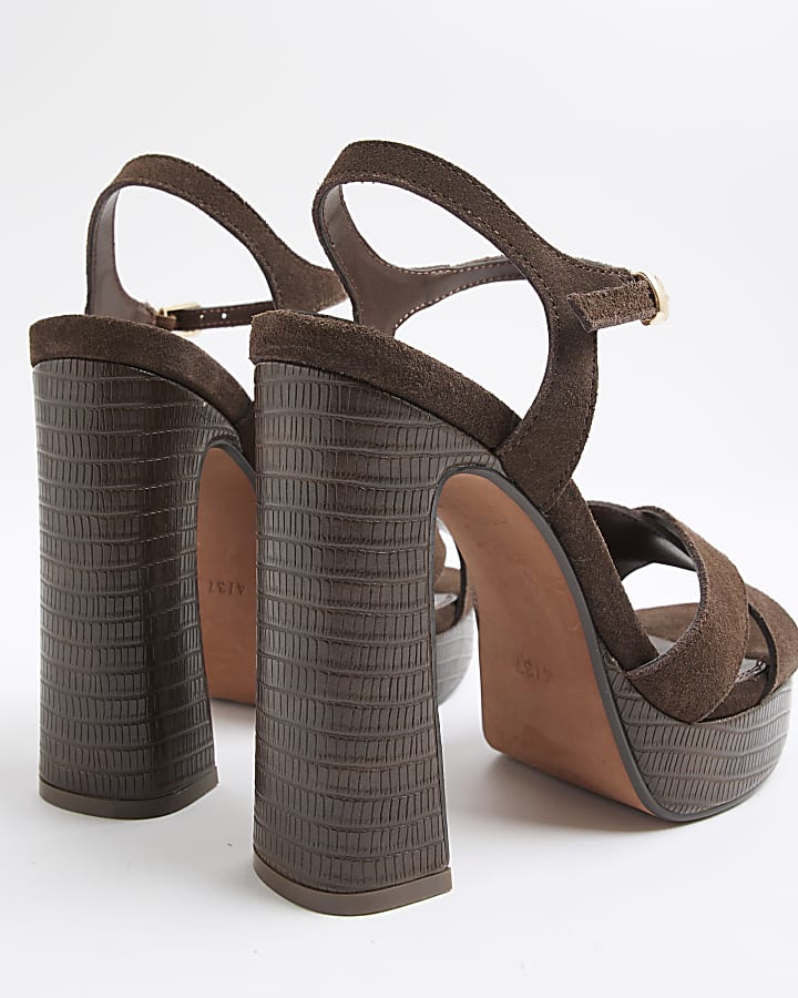 Brown Wide Fit Suede Strap Platform Sandals