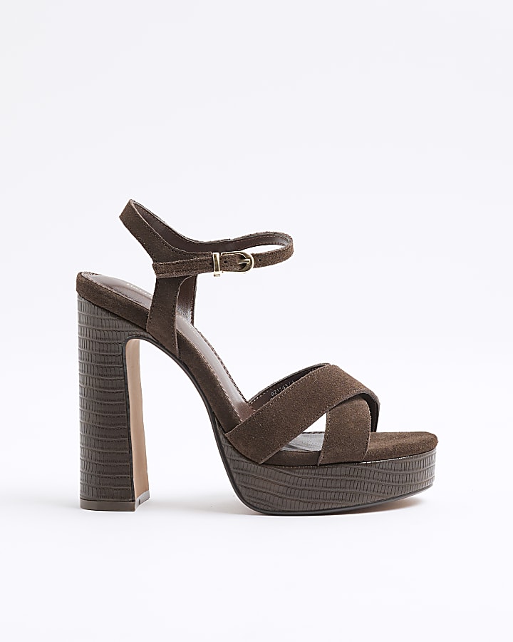 Brown Wide Fit Suede Strap Platform Sandals