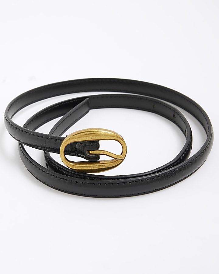 Black Bubble Buckle Skinny Belt