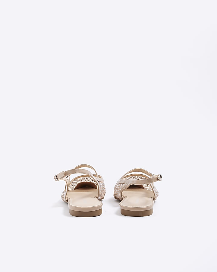 Beige Wide Fit Mesh Flat Pointed Shoes