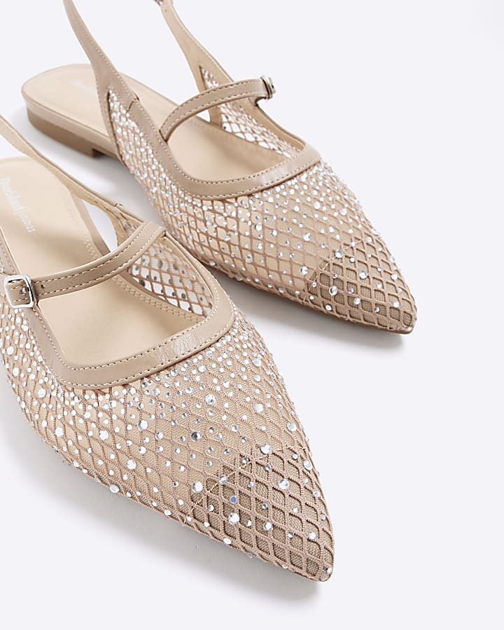 Beige Wide Fit Mesh Flat Pointed Shoes