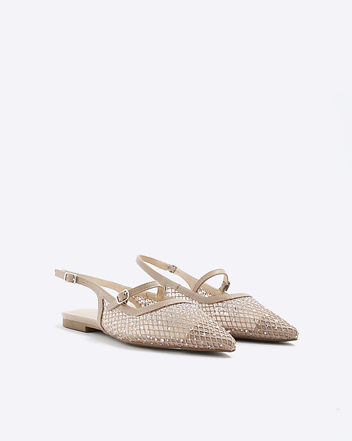Beige Wide Fit Mesh Flat Pointed Shoes