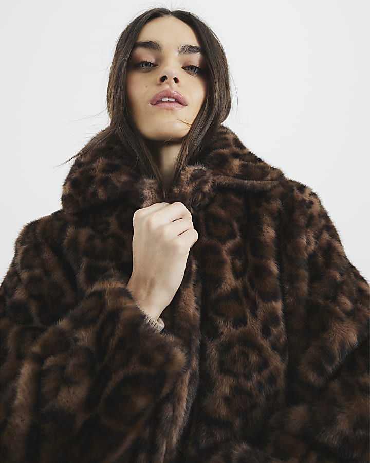 Brown Faux Fur Leopard Print Coat