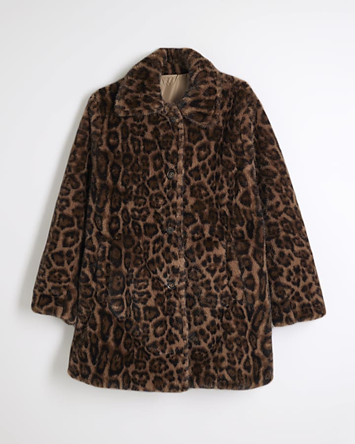 Brown Faux Fur Leopard Print Coat