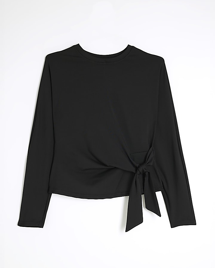 Black Long Sleeve Tie Side Top