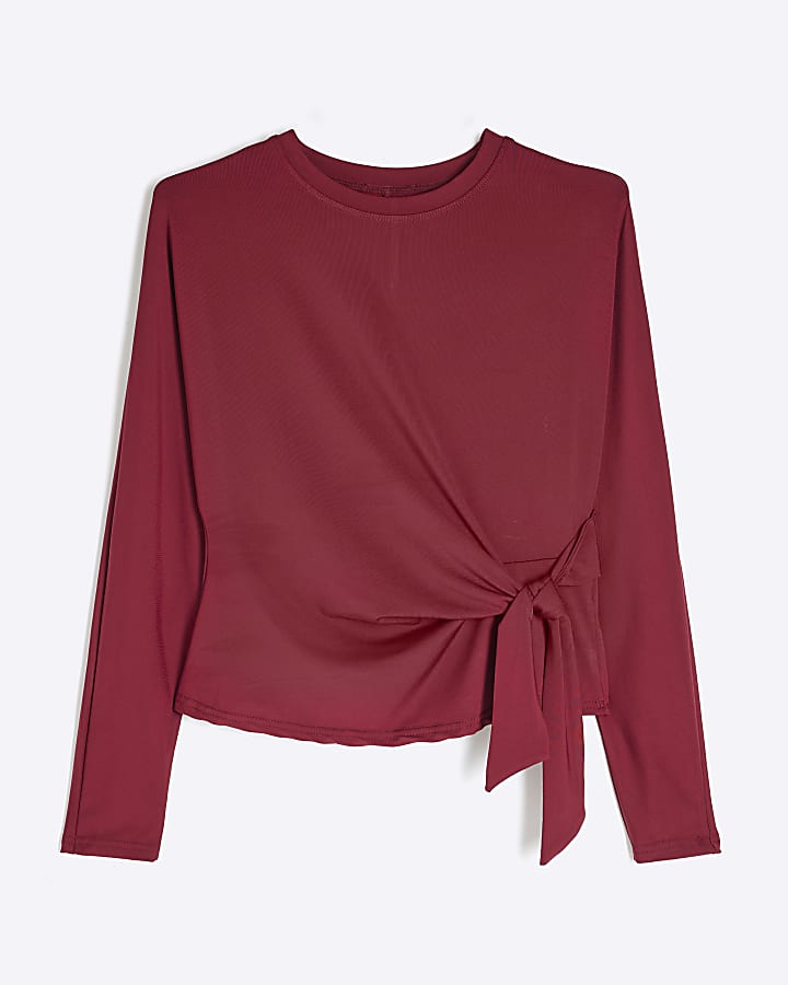 Red Long Sleeve Tie Top