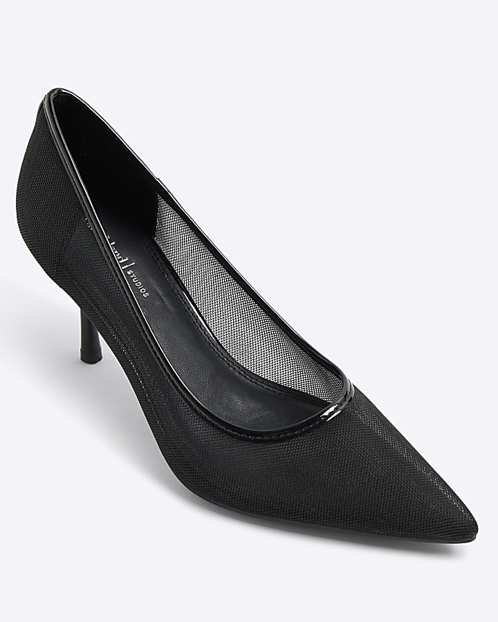 Black Mesh Court Heels