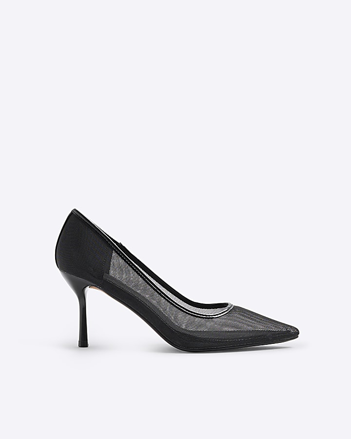 Black Mesh Court Heels