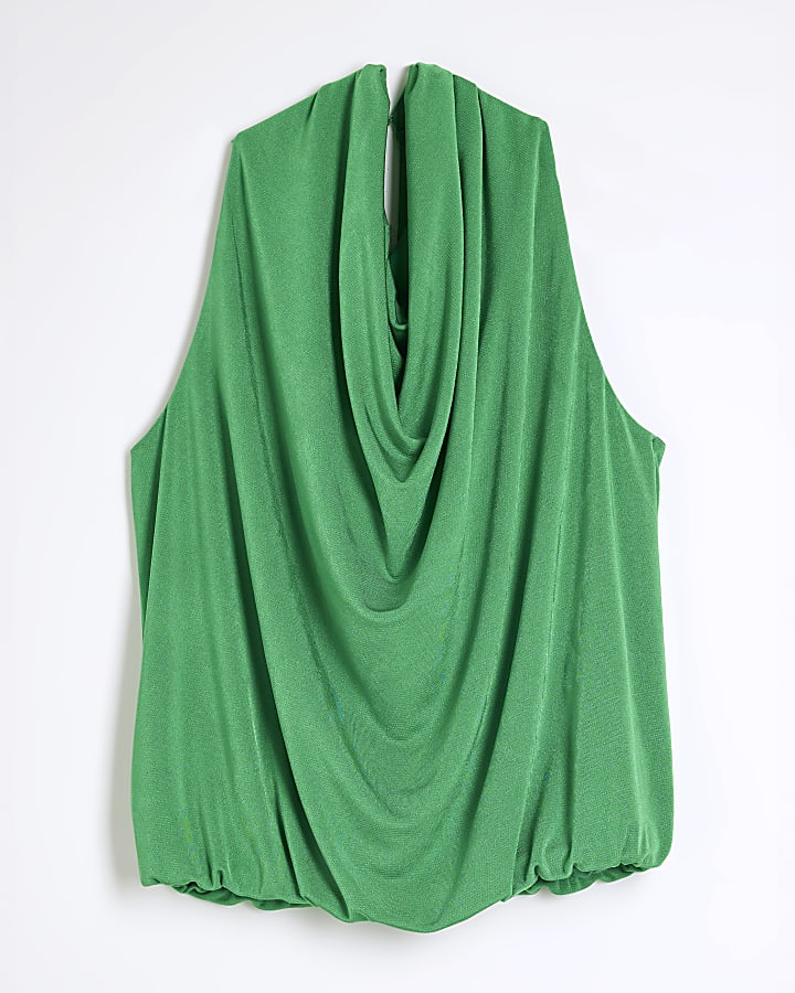 Green Sleeveless Draped Cowl Neck Top