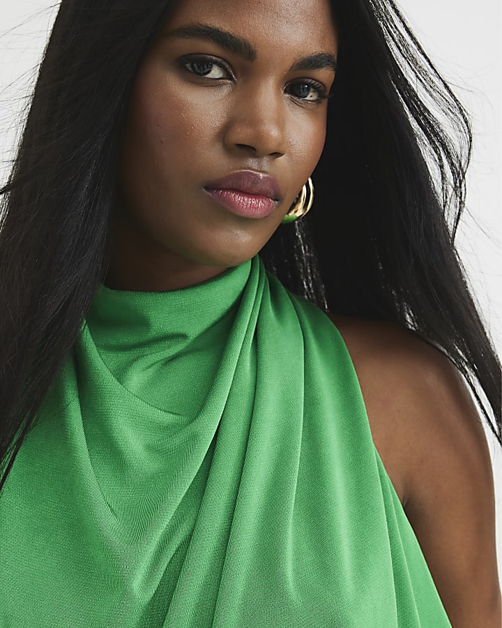 Green Sleeveless Draped Cowl Neck Top