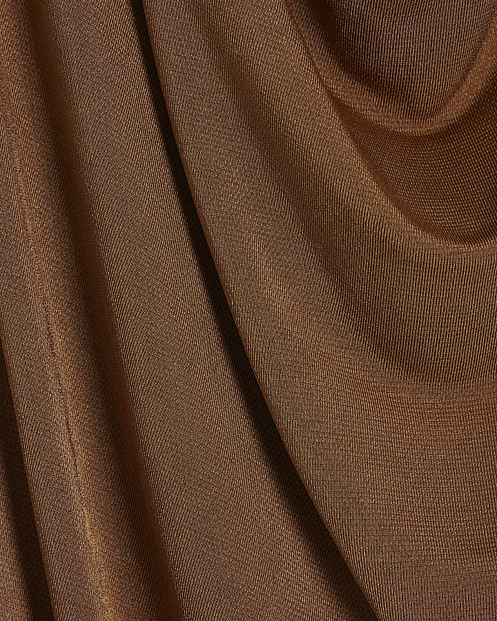 Brown Sleeveless Draped Cowl Neck Top