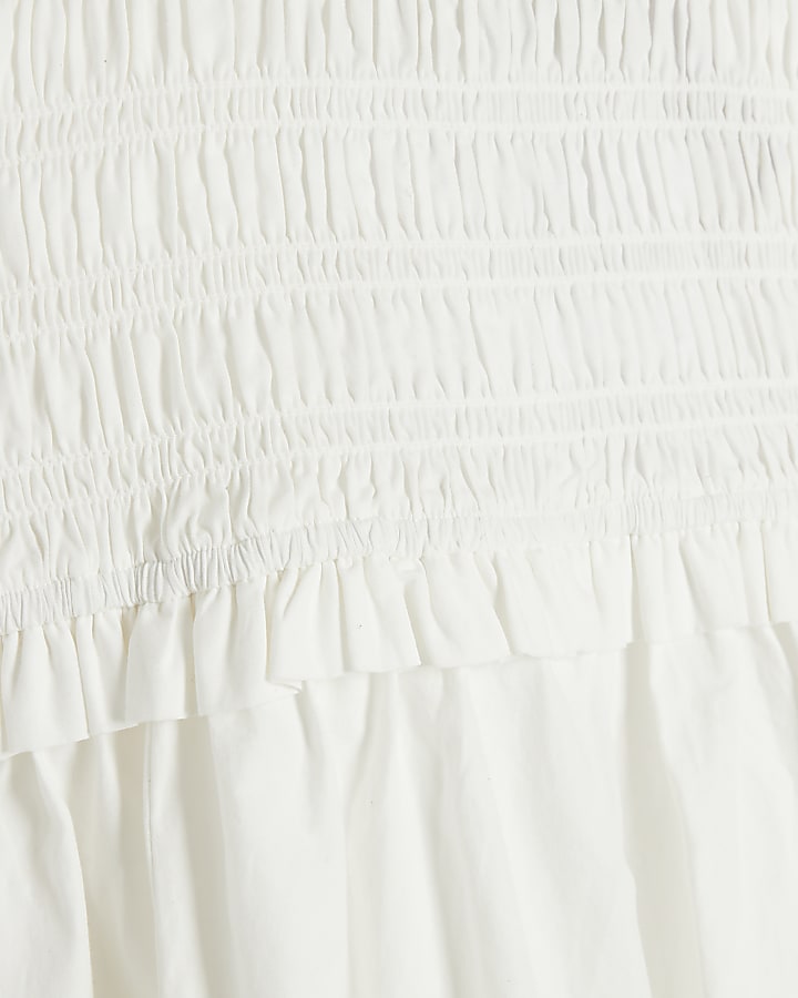 Petite White Shirred Midi Dress