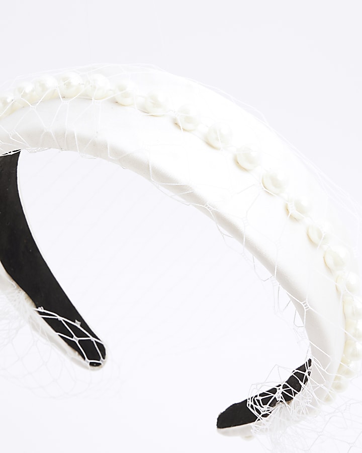 White Net Pearl Headband