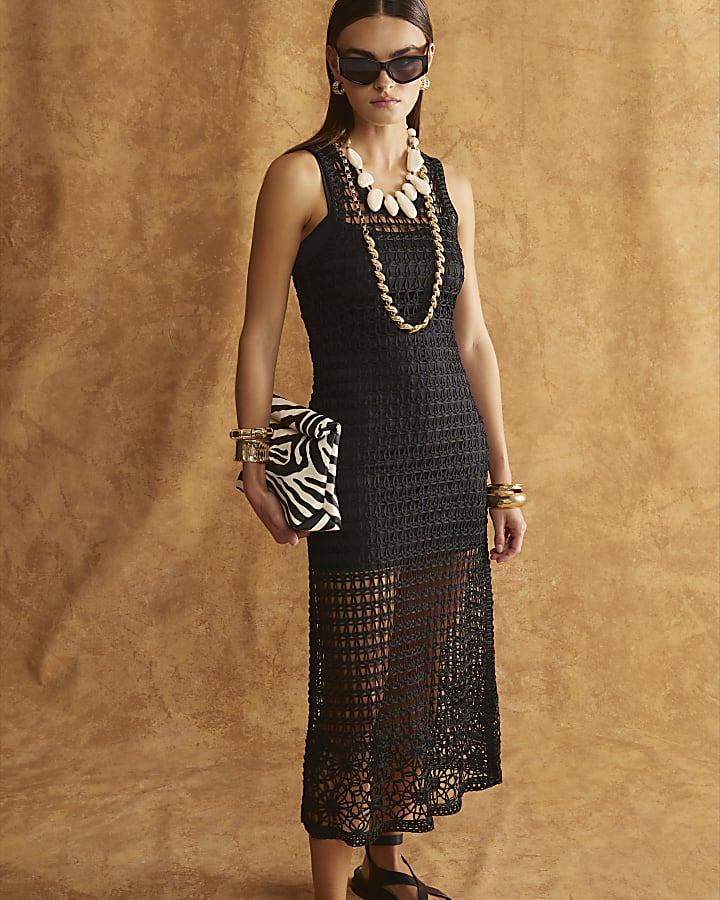 Black Crochet Maxi Dress