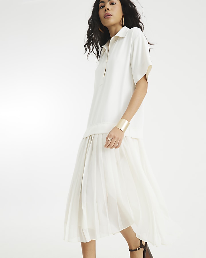 Cream Polo Shirt Midi Dress