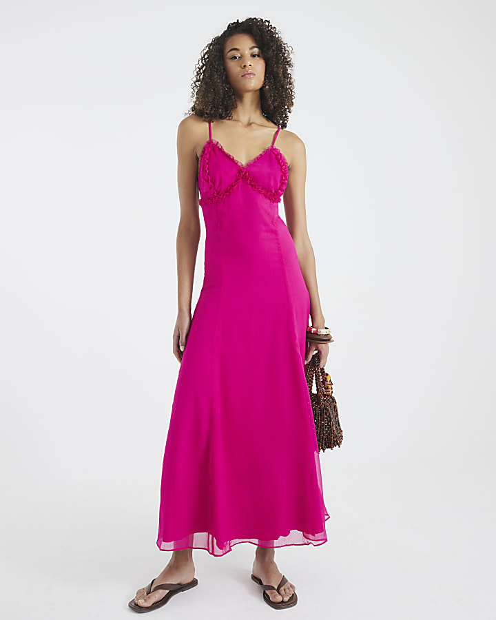 Pink Premium Frill Maxi Dress