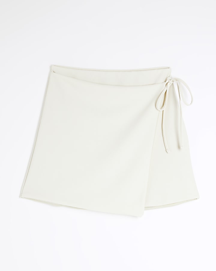 Cream Wrap Tie Mini Skirt