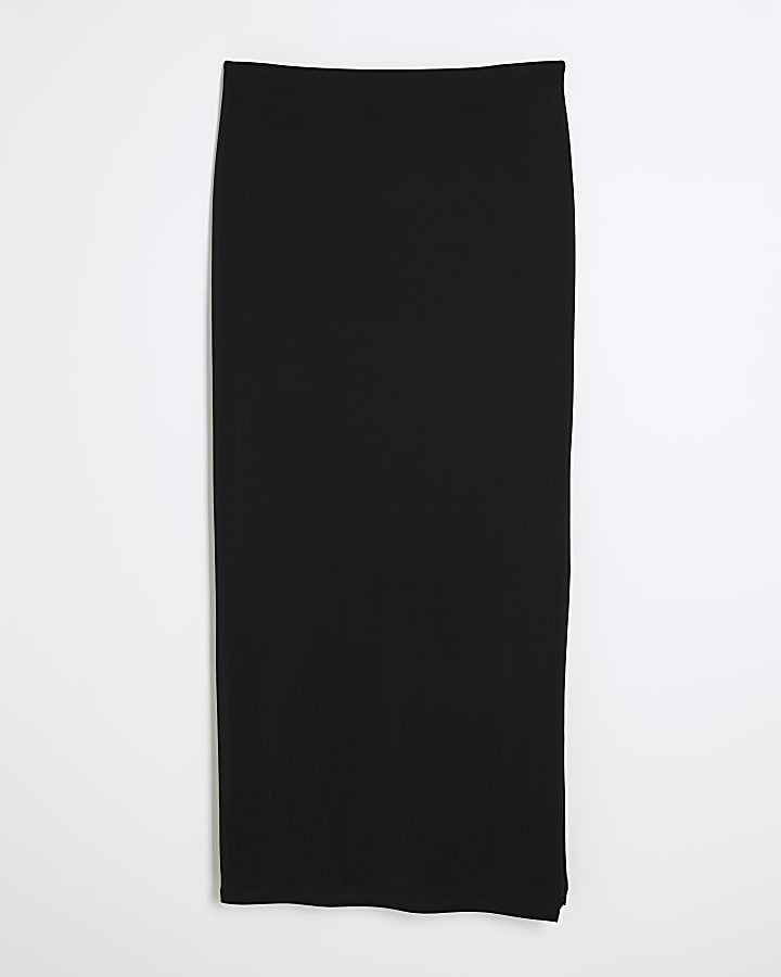 Black Column Split Midi Skirt