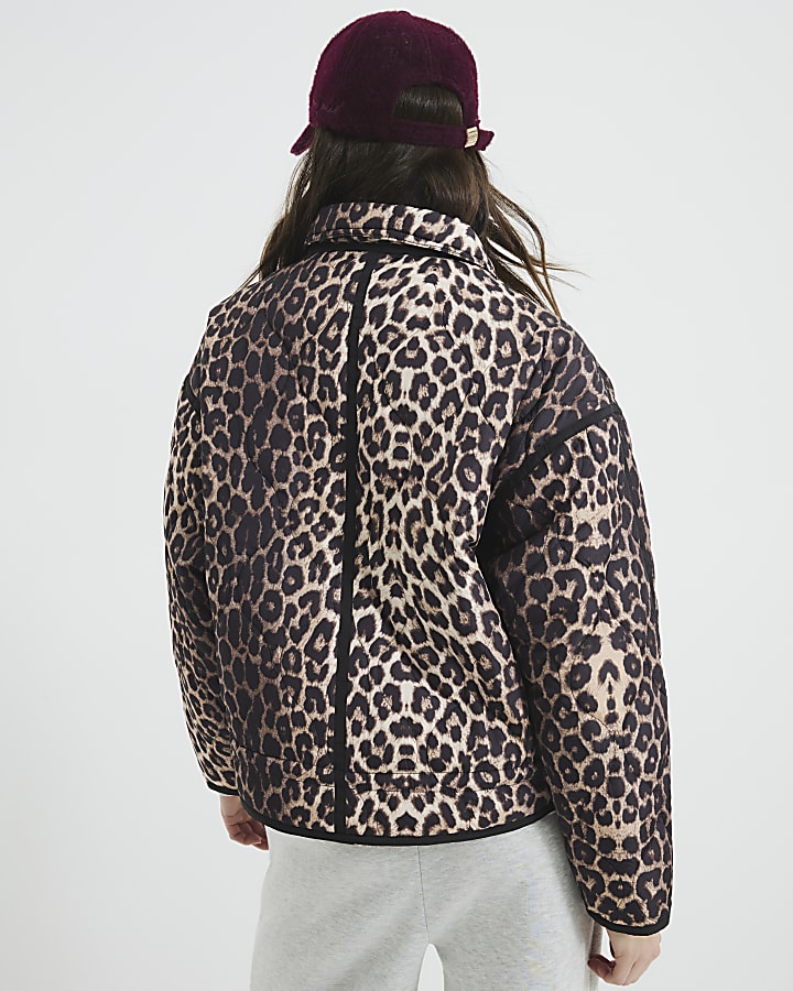 Brown Quilted Leopard Print Jacket