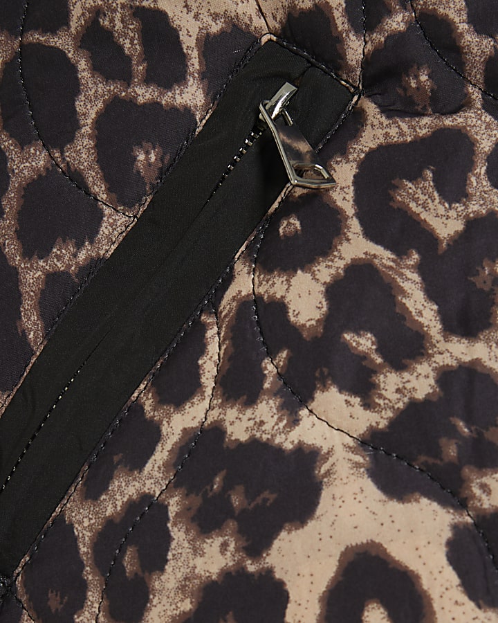 Brown Quilted Leopard Print Jacket