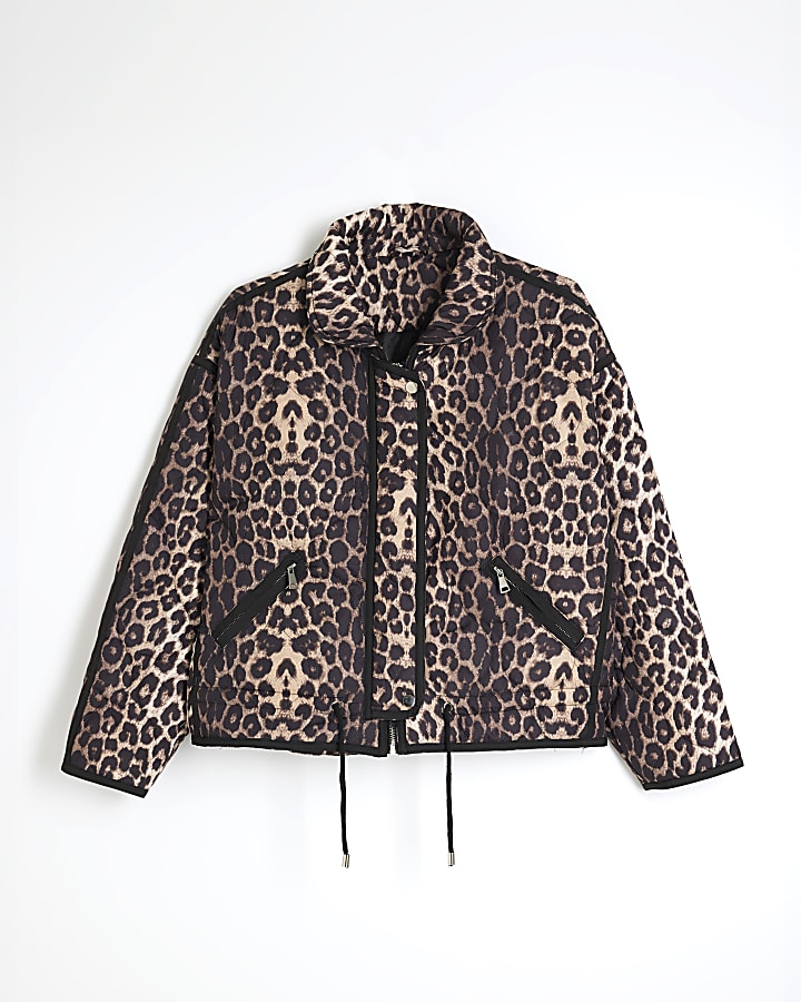 Brown Quilted Leopard Print Jacket