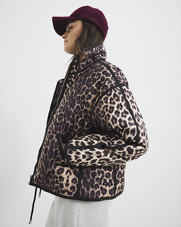 Brown Quilted Leopard Print Jacket