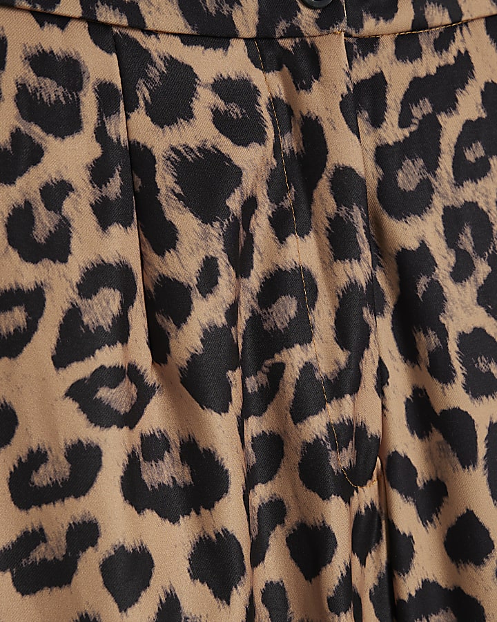 Brown Leopard Print Wide Leg Trousers