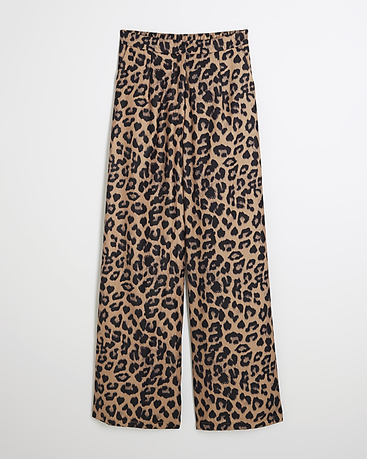 Brown Leopard Print Wide Leg Trousers