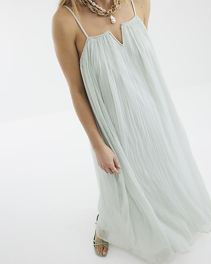 Blue Sleeveless V Trim Maxi Dress