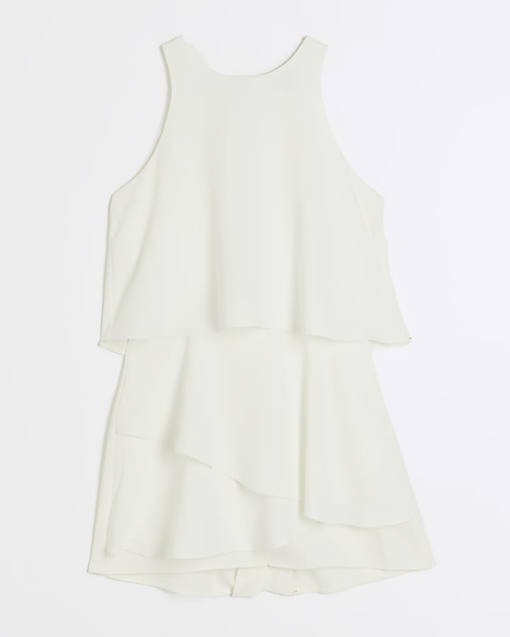 White Sleeveless Frill Playsuit