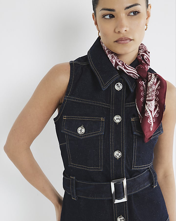 Petite Blue Denim Belted Top