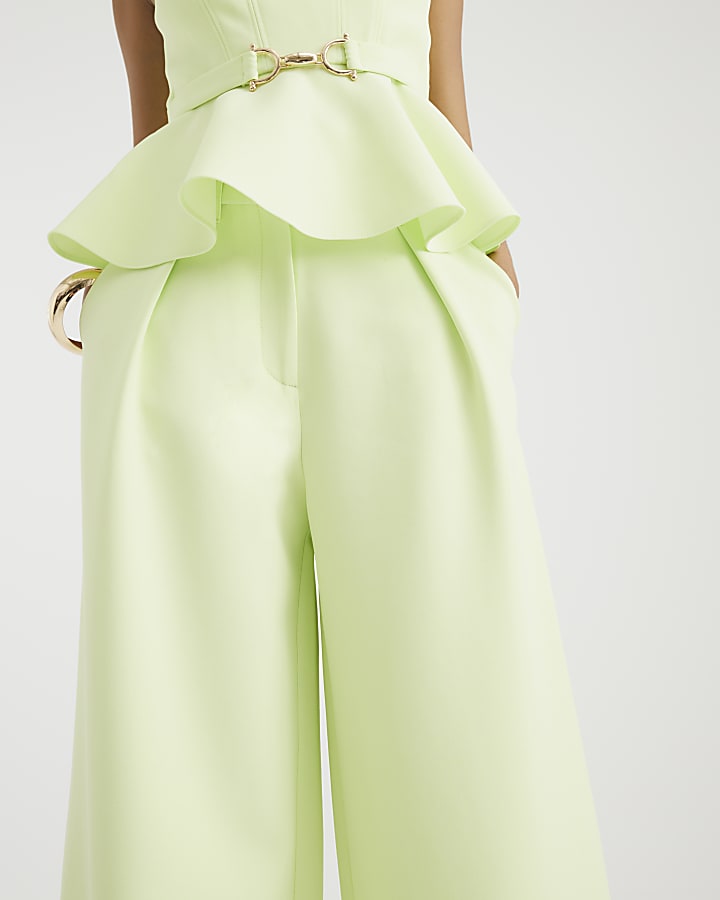 Lime High Waisted Wide Leg Trousers