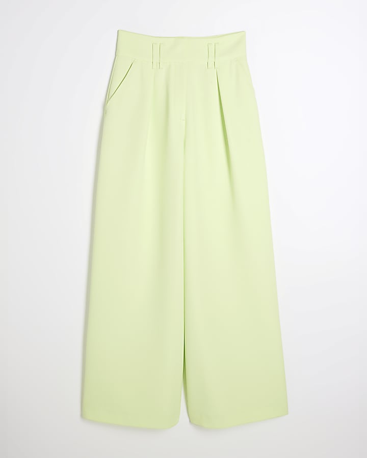 Lime High Waisted Wide Leg Trousers