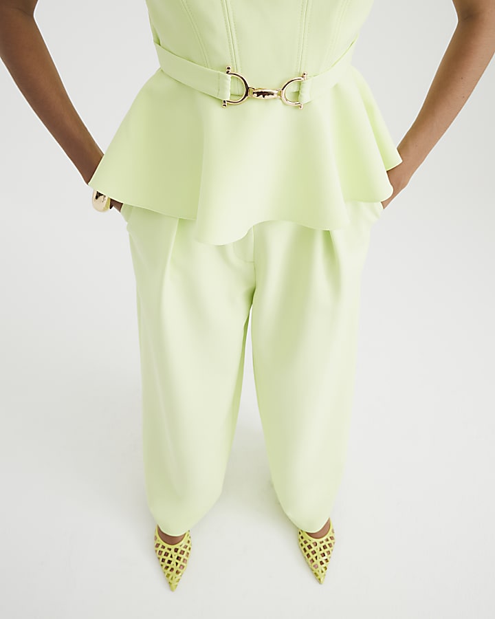 Lime High Waisted Wide Leg Trousers