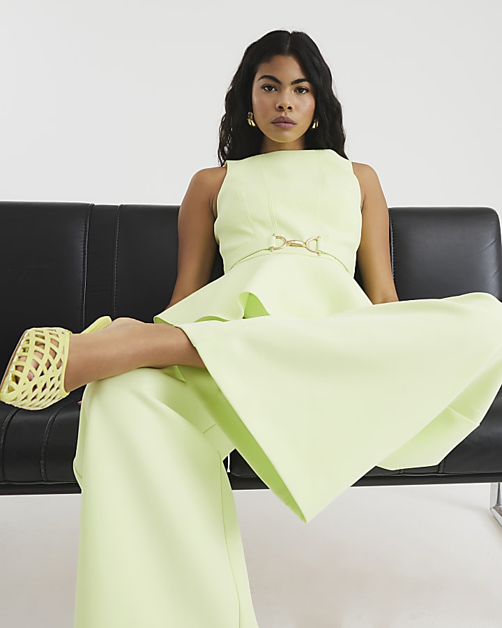 Lime High Waisted Wide Leg Trousers