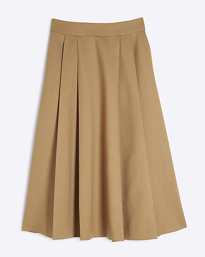 Brown Pleated Midi Skirt